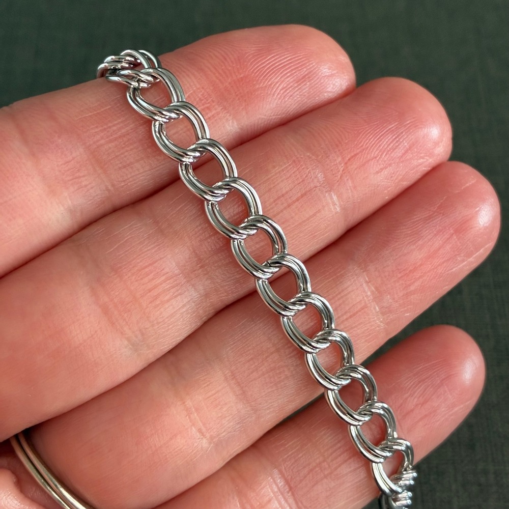 Vintage Sterling Silver Bracelet Double Curb Link Starter Charm Estate 925 7 " - Picture 6 of 10